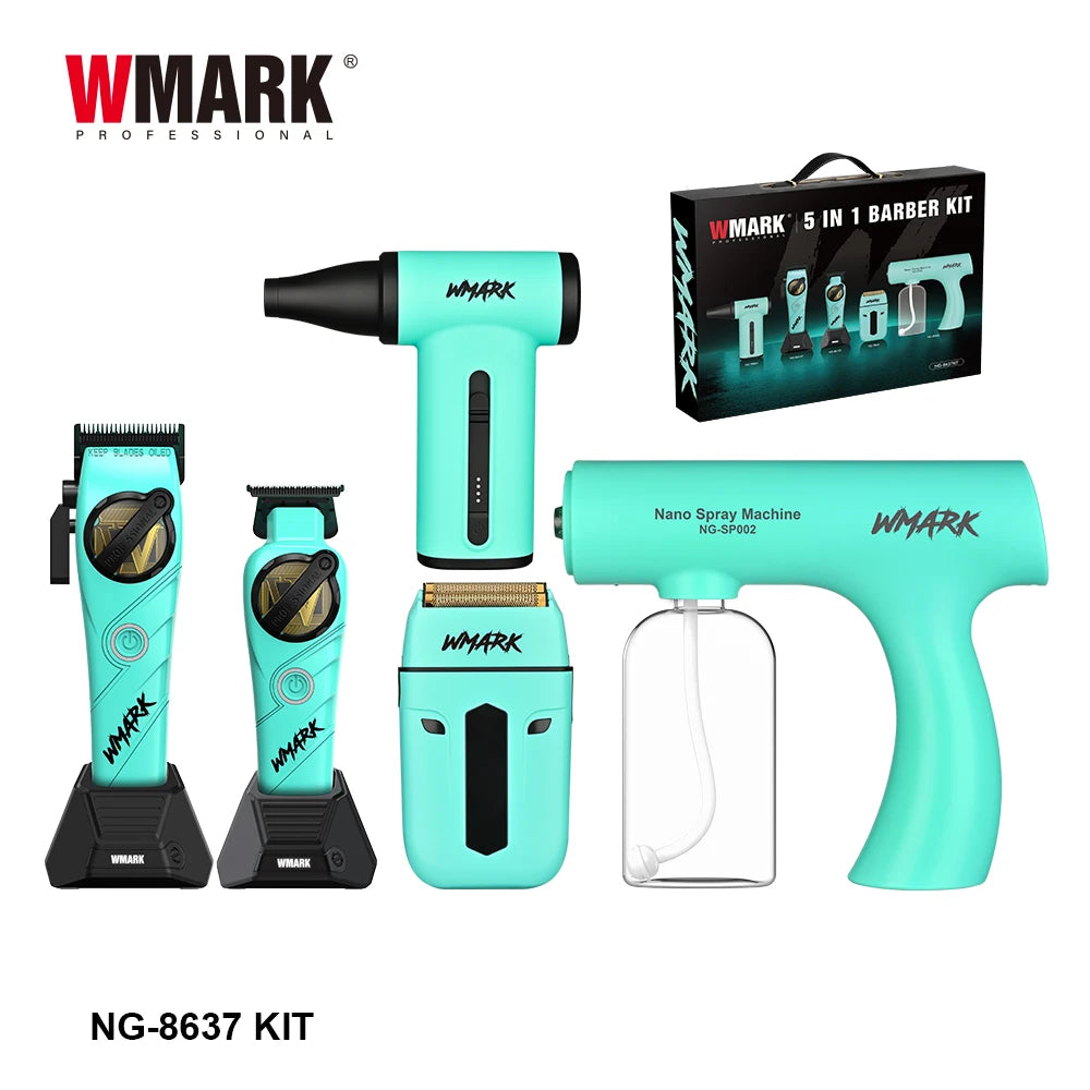 WMARK Professional Hair Clipper Shaver Hair Dryers and Spray Bottle Handheld 5 in 1 Barber KIT Gift Box Trimmer for Men NG-8637