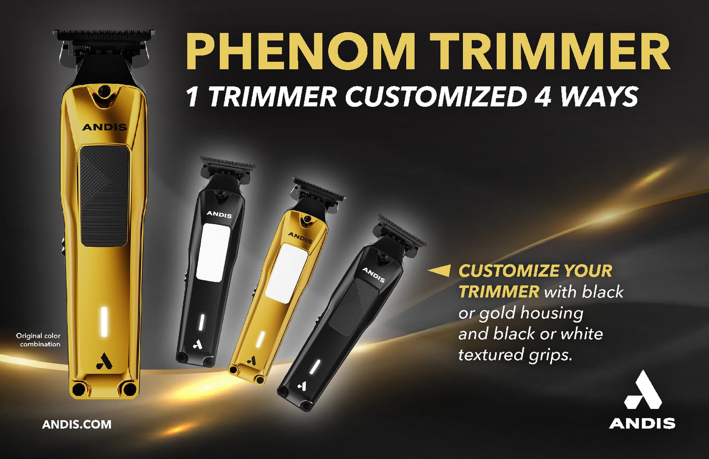 Andis 562312 Phenom Professional Corded/Cordless Hair Clipper, Adjustable Phaze Blade, Close Cutting, Gold