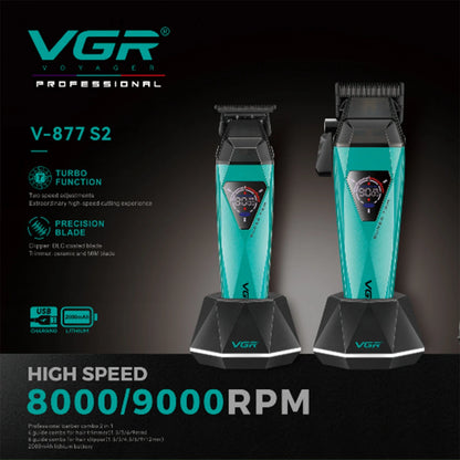 VGR Hair Trimmers Professional Hair Cut Machine Rechargeable Hair Trimmer Electric Clippers Adjustable Trimmer for Men V-877 S2