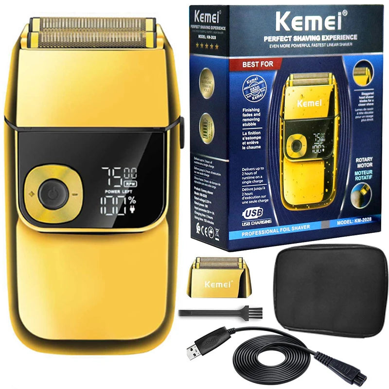 Kemei 2028 Barber Professional Beard Hair Shaver For Men Electric Shaver Rechargeable Electric Razor Balds Head Shaving Machine