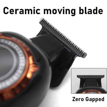 Kemei KM-999 Hair Trimmer for Men DLC T-Blade Zero Gapped LED Display Cordless USB Professional Hair Clipper Finishing Machine