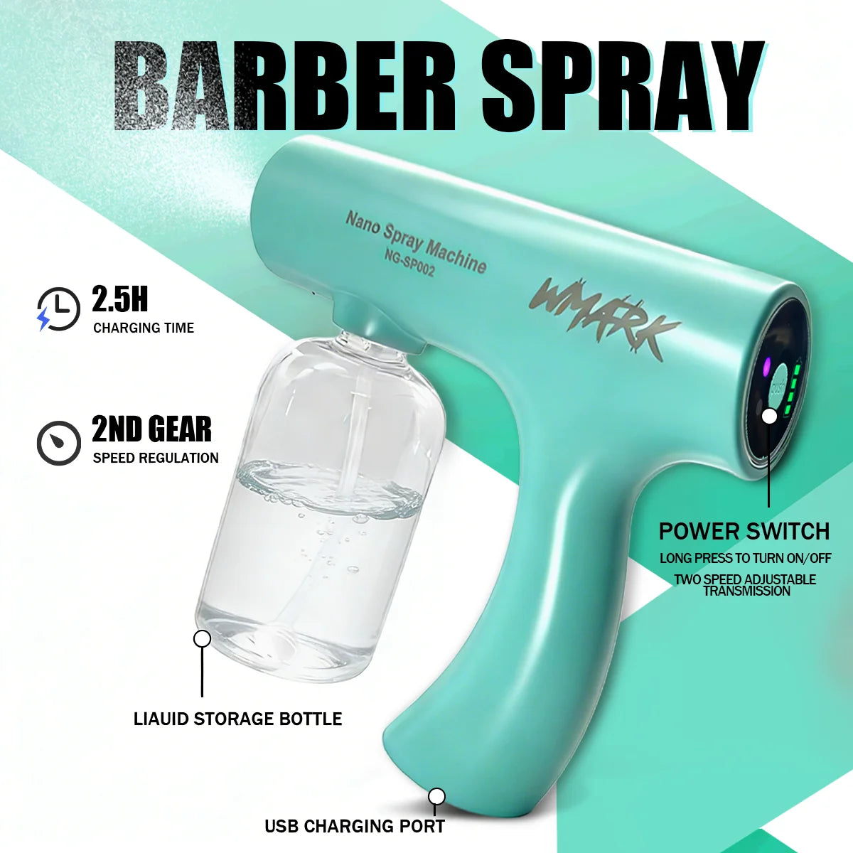 WMARK Professional Hair Clipper Shaver Hair Dryers and Spray Bottle Handheld 5 in 1 Barber KIT Gift Box Trimmer for Men NG-8637
