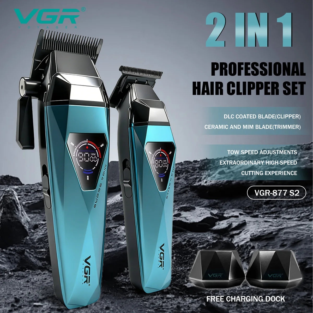 VGR Hair Trimmers Professional Hair Cut Machine Rechargeable Hair Trimmer Electric Clippers Adjustable Trimmer for Men V-877 S2