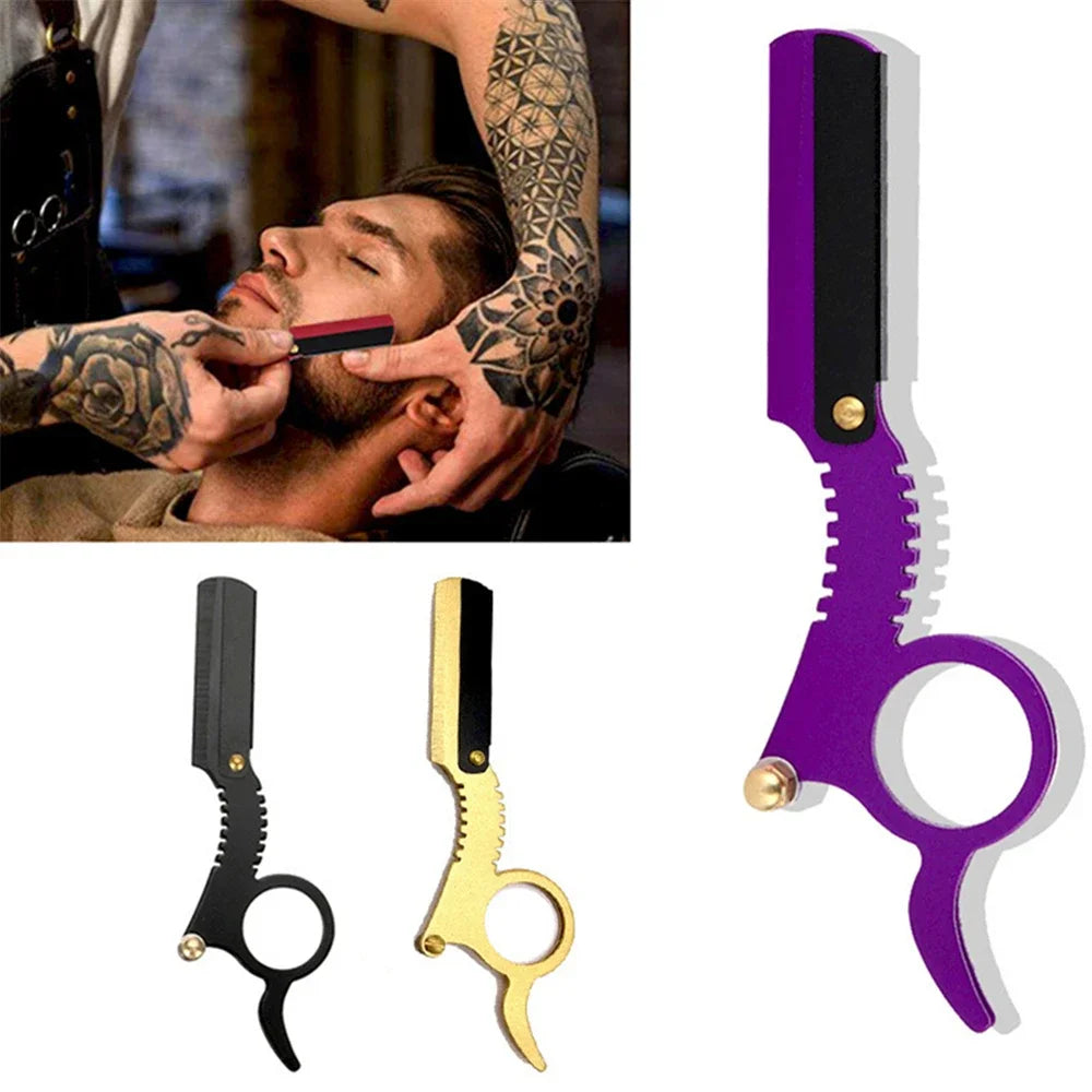 Manual Barber Razor Haircut Shaving Tool - Beard Eyebrow Trimming Blades Straight Edge for Hairdresser Professional Depilation