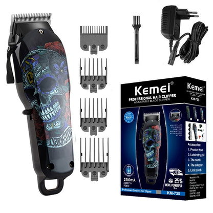 Kemei cortadora de cabello inalámbrica profesional, máquina recortadora de cabello y barba para hombre, eléctrica y potente, ideal para cortes de cabello y arreglo de barba. Incluye batería de litio recargable y funciona