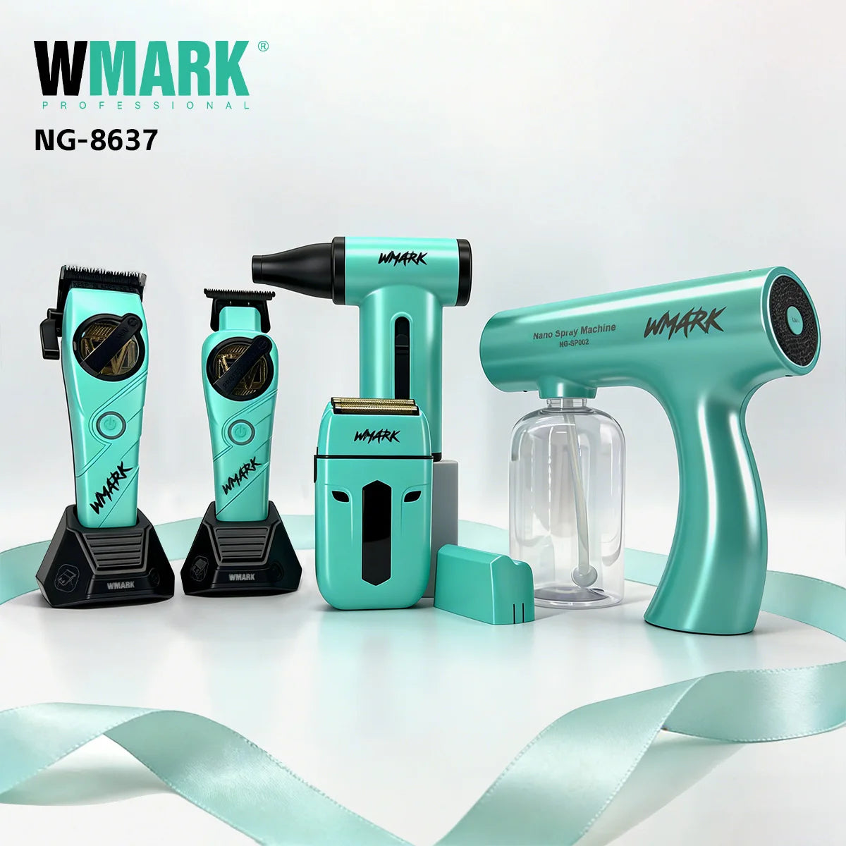 WMARK Professional Hair Clipper Shaver Hair Dryers and Spray Bottle Handheld 5 in 1 Barber KIT Gift Box Trimmer for Men NG-8637