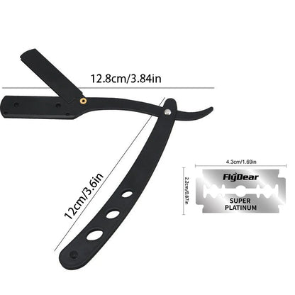 Men Shaving Barber Razor Black Classic Folding Shaving Knife Armpit Hair Pubic Hair Shaver Stainless Steel Straight Razor Holder