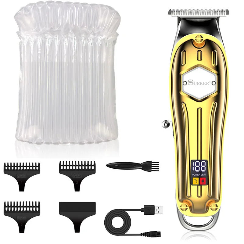 Full metal professional hair trimmer for men cordless LED display powerful hair clipper beard rechargeable hair cutting machine