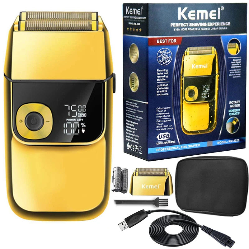 Kemei 2028 Barber Professional Beard Hair Shaver For Men Electric Shaver Rechargeable Electric Razor Balds Head Shaving Machine