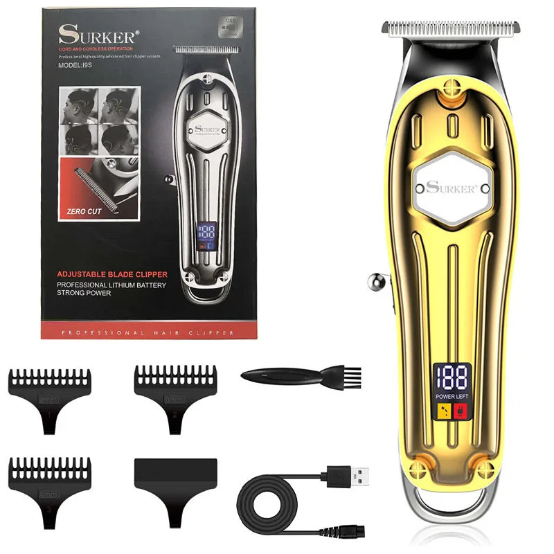 Full metal professional hair trimmer for men cordless LED display powerful hair clipper beard rechargeable hair cutting machine