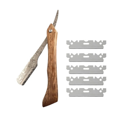 Men Professional  Barber Straight Edge Razor with 5 Blades Men's Manual Shaver Salon Quality Razor (Wooden)