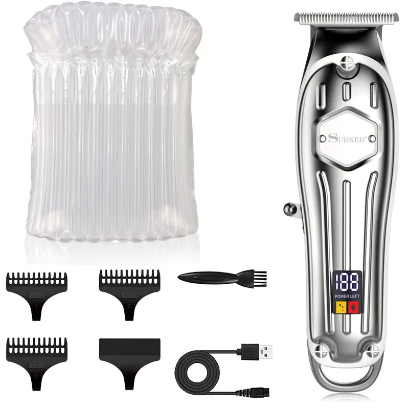 Full metal professional hair trimmer for men cordless LED display powerful hair clipper beard rechargeable hair cutting machine