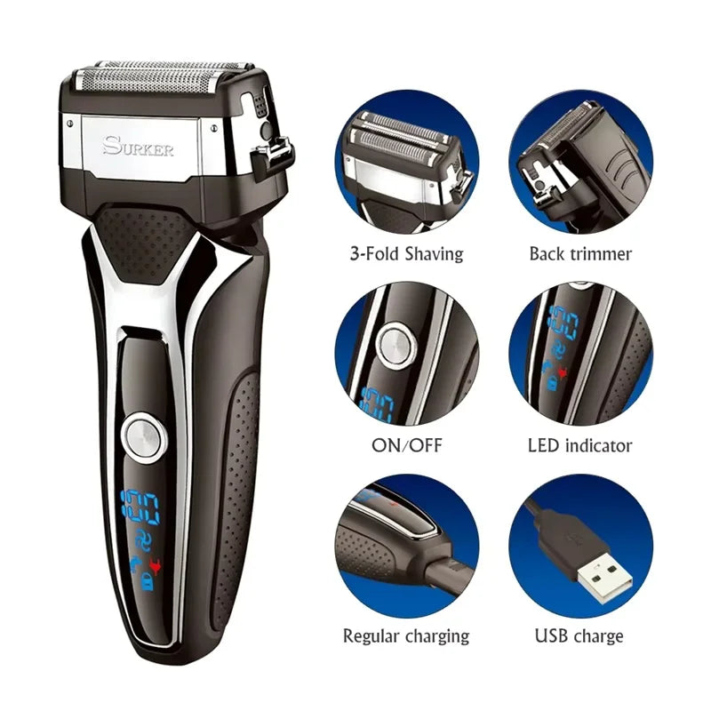 Surker Electric Shaver for Men Rechargeable Intelligent Washable Digital LCD