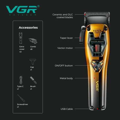 VGR Professional Hair Clippers Rechargeable Hair Trimmer Vector Motor 11000 RPM Haircut DLC Blade Clippers For man V-668 V-668T