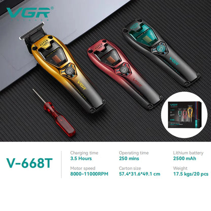 VGR Professional Hair Clippers Rechargeable Hair Trimmer Vector Motor 11000 RPM Haircut DLC Blade Clippers For man V-668 V-668T