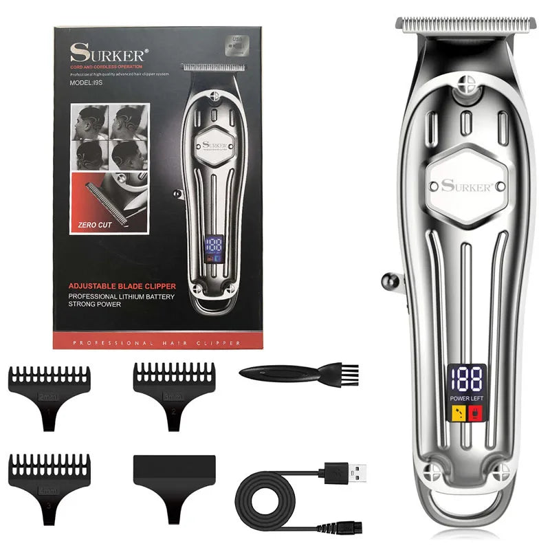Full metal professional hair trimmer for men cordless LED display powerful hair clipper beard rechargeable hair cutting machine
