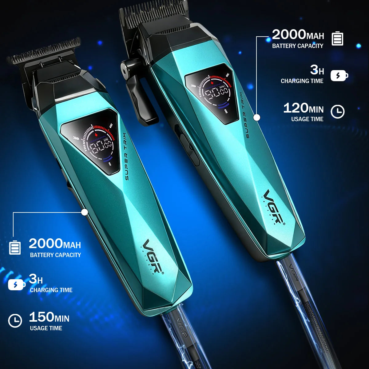 VGR Hair Trimmers Professional Hair Cut Machine Rechargeable Hair Trimmer Electric Clippers Adjustable Trimmer for Men V-877 S2
