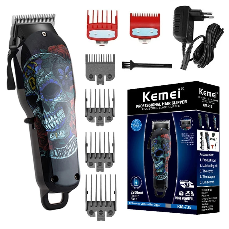 Kemei cortadora de cabello inalámbrica profesional, máquina recortadora de cabello y barba para hombre, eléctrica y potente, ideal para cortes de cabello y arreglo de barba. Incluye batería de litio recargable y funciona