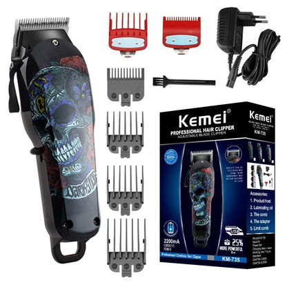 Kemei cortadora de cabello inalámbrica profesional, máquina recortadora de cabello y barba para hombre, eléctrica y potente, ideal para cortes de cabello y arreglo de barba. Incluye batería de litio recargable y funciona
