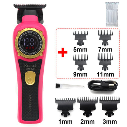 Kemei KM-999 Hair Trimmer for Men DLC T-Blade Zero Gapped LED Display Cordless USB Professional Hair Clipper Finishing Machine