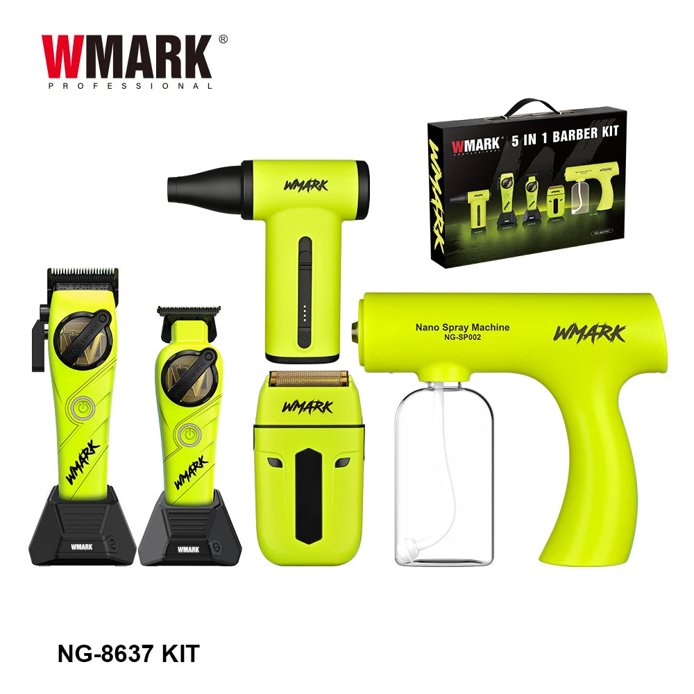 WMARK Professional Hair Clipper Shaver Hair Dryers and Spray Bottle Handheld 5 in 1 Barber KIT Gift Box Trimmer for Men NG-8637