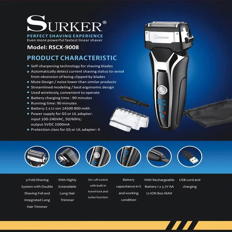 Surker Electric Shaver for Men Rechargeable Intelligent Washable Digital LCD