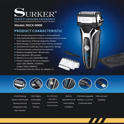 Surker Electric Shaver for Men Rechargeable Intelligent Washable Digital LCD