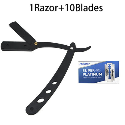 Men Shaving Barber Razor Black Classic Folding Shaving Knife Armpit Hair Pubic Hair Shaver Stainless Steel Straight Razor Holder