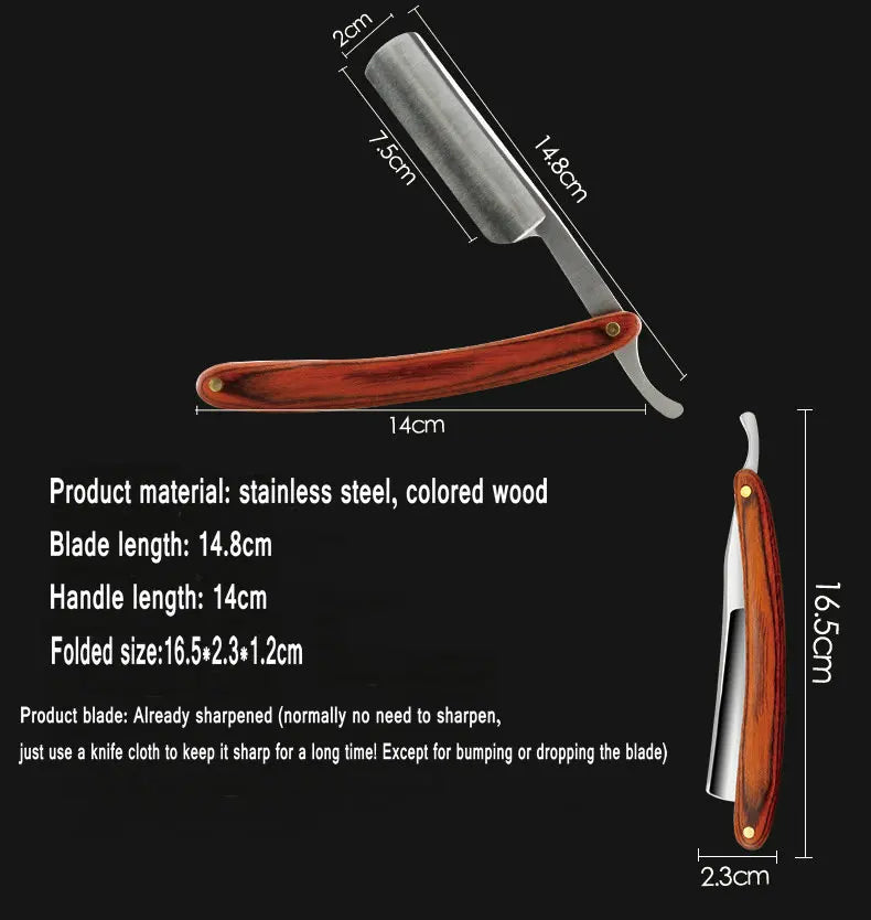 Premium Stainless Steel Straight Edge Barber Razor: Sharp, Folding, Professional Manual Shaver for Precision Beard Shaving