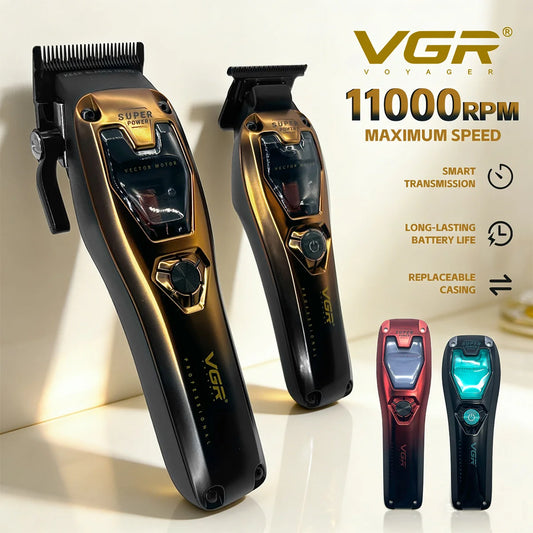 VGR Professional Hair Clippers Rechargeable Hair Trimmer Vector Motor 11000 RPM Haircut DLC Blade Clippers For man V-668 V-668T