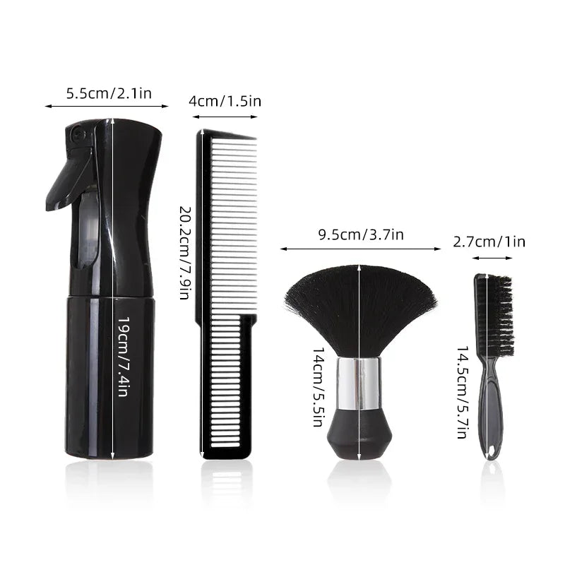 4pcs Professional Barbershop Tools Spray Bottle Comb Nylon Bristle Beard Brush Hair Cleaning Brush Salon Styling Accessories