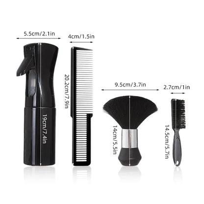 4pcs Professional Barbershop Tools Spray Bottle Comb Nylon Bristle Beard Brush Hair Cleaning Brush Salon Styling Accessories