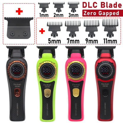Kemei KM-999 Hair Trimmer for Men DLC T-Blade Zero Gapped LED Display Cordless USB Professional Hair Clipper Finishing Machine