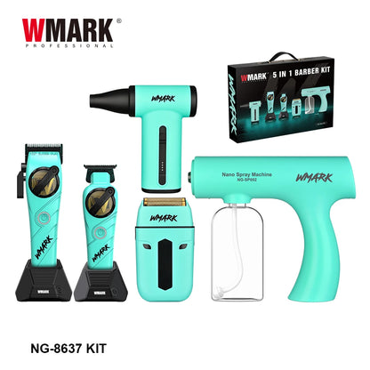 WMARK Professional Hair Clipper Shaver Hair Dryers and Spray Bottle Handheld 5 in 1 Barber KIT Gift Box Trimmer for Men NG-8637